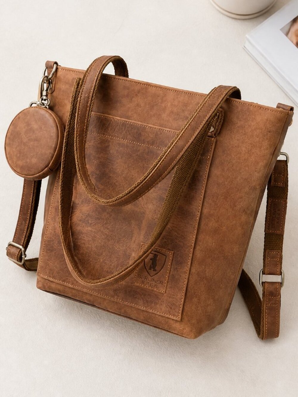 Berliner Bags Verona Leather Tote – Walnut Brown Shoulder / Crossbody Bag